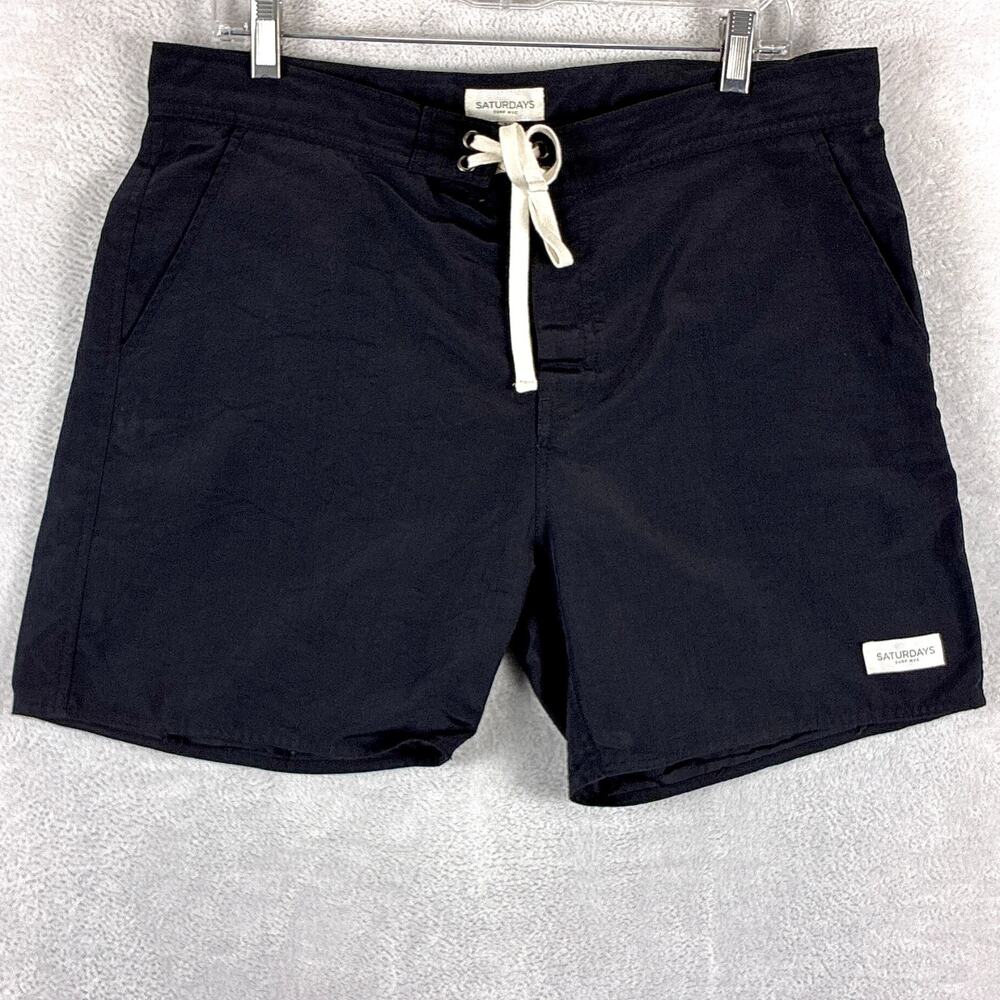 Saturdays NYC Swim Trunks Men 34 Black Nylon Preppy Surf Beach Luxury Summer